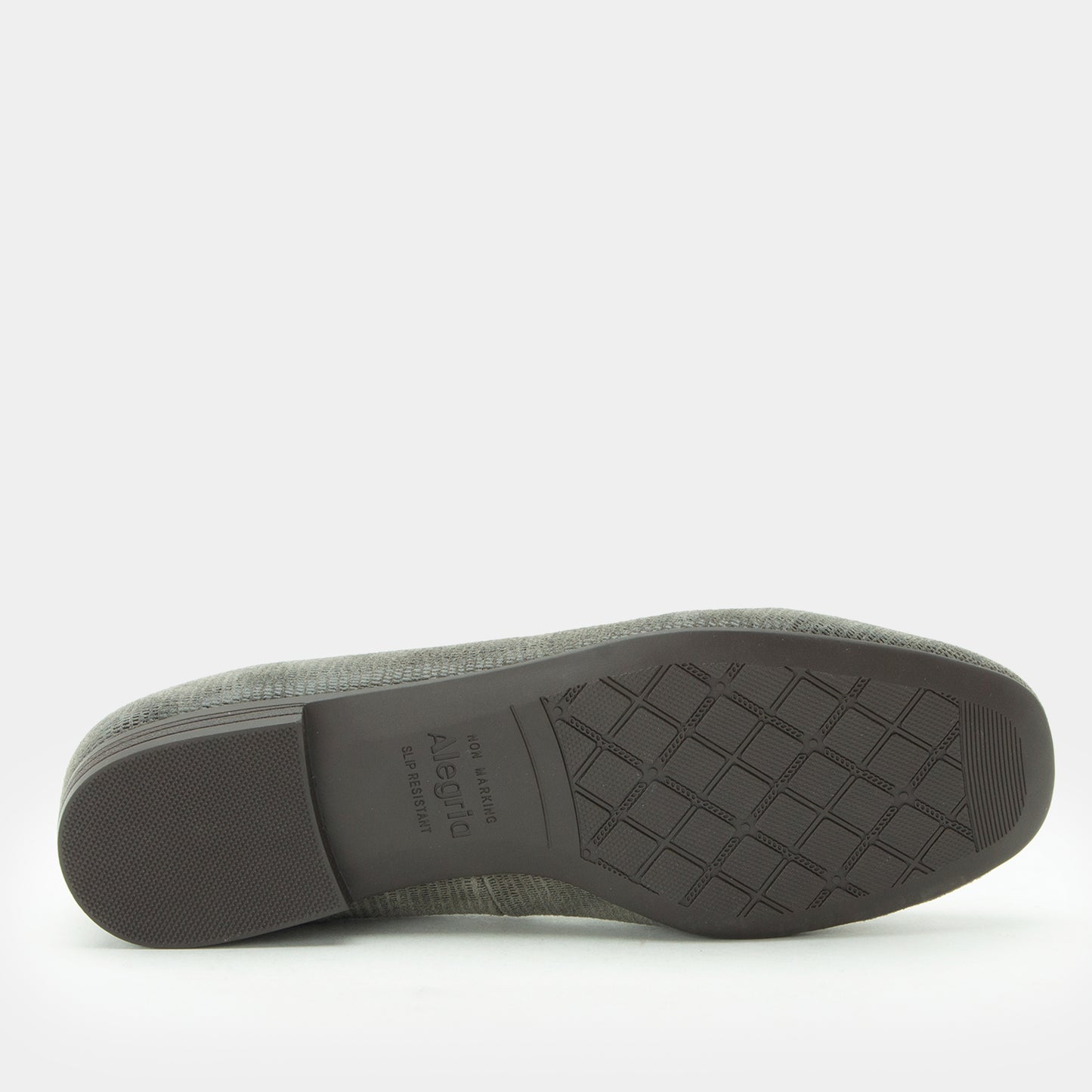 Gray shoe sole with brand logo on a white background
