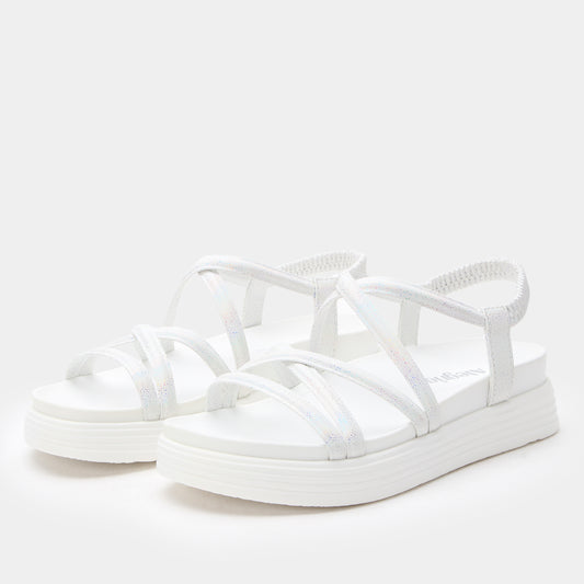 White sandals with strap design on a white background
