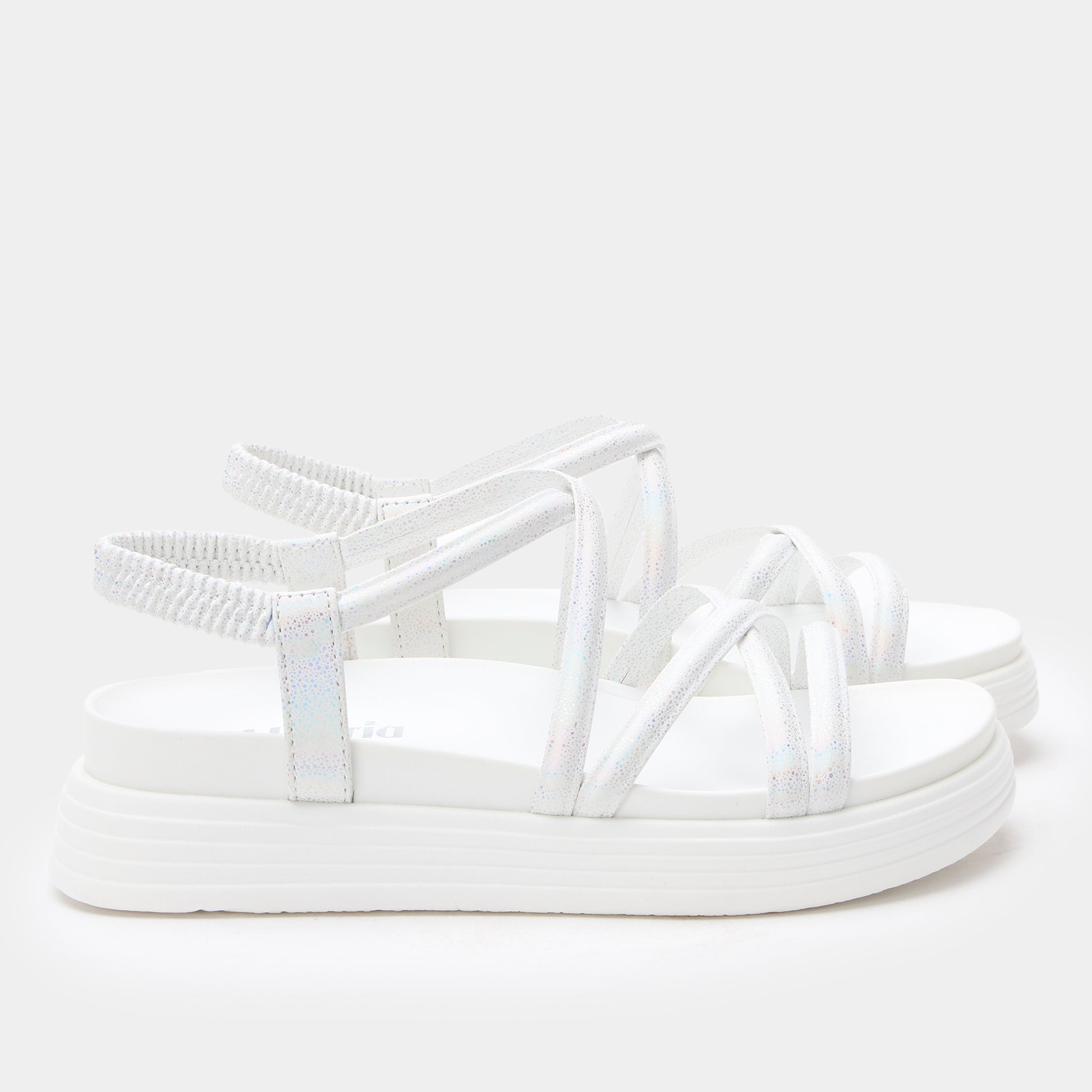 White sandal with a platform sole on a white background