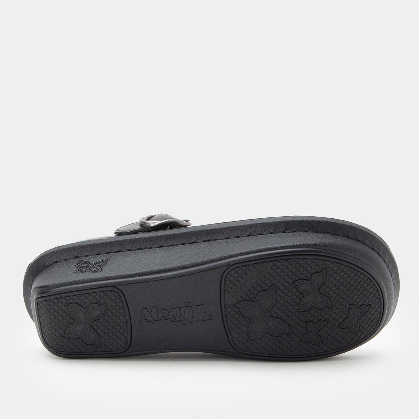 Black clog with brand logo on a white background