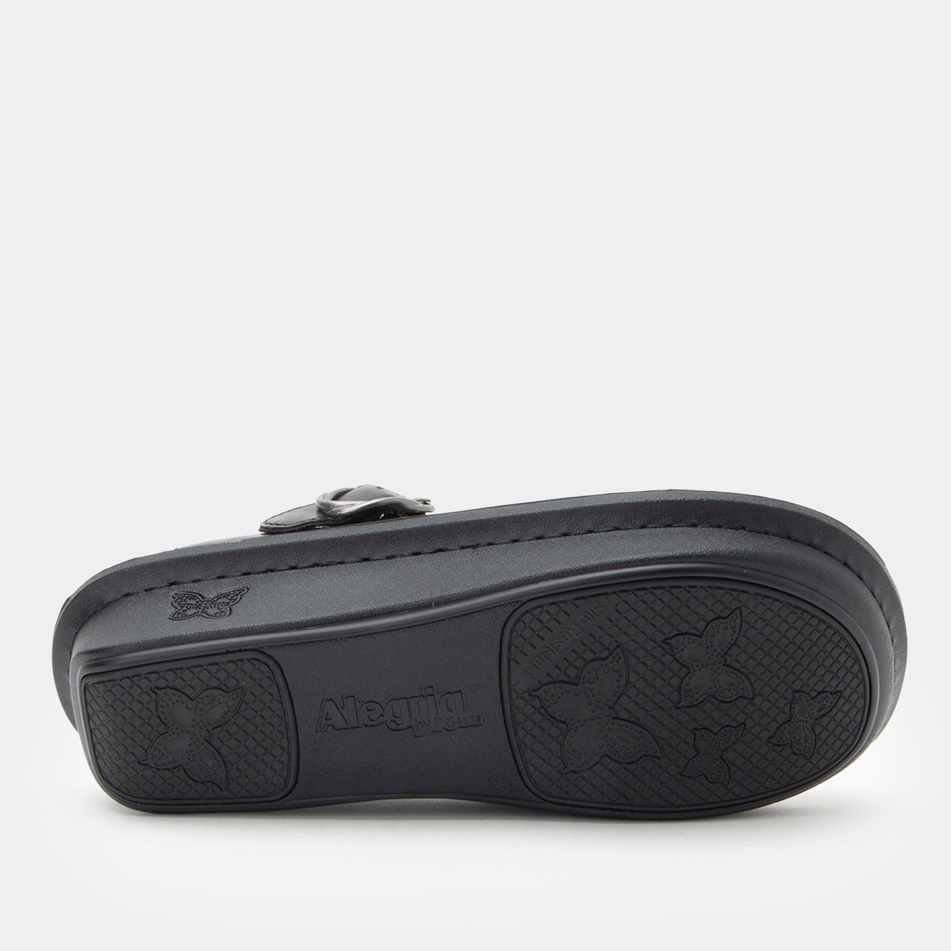 Black clog with brand logo on a white background