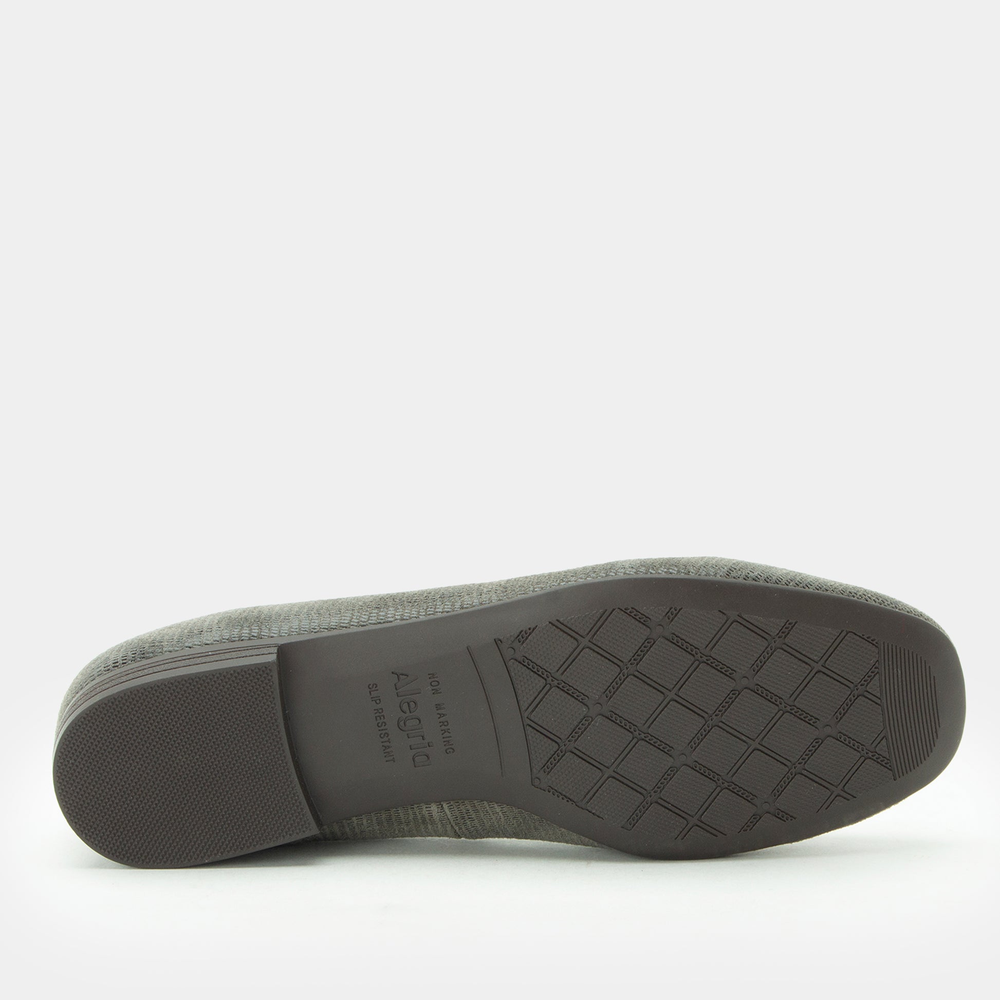Gray shoe sole with brand logo on a white background