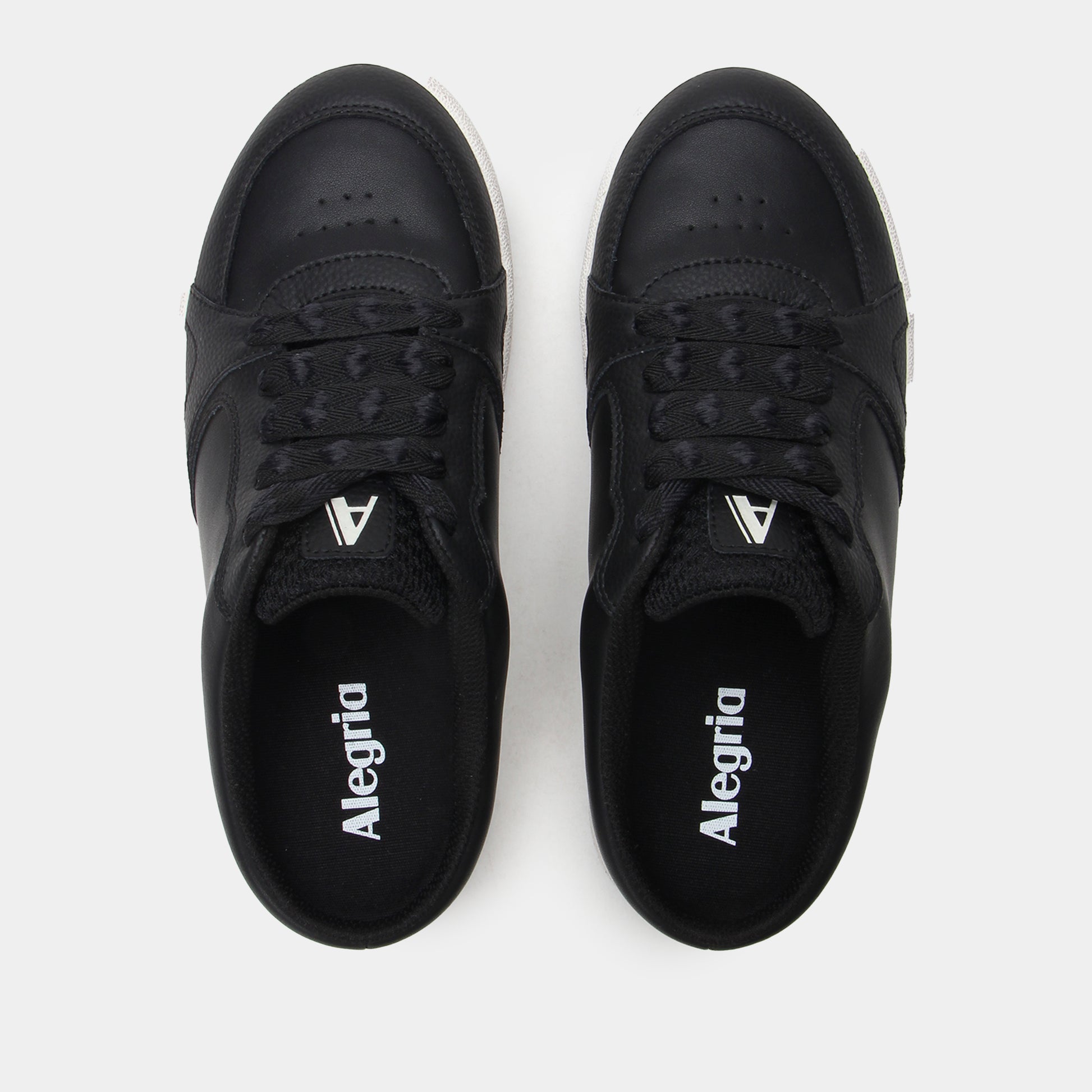 Black sneakers with 'Alegria' branding on a white background