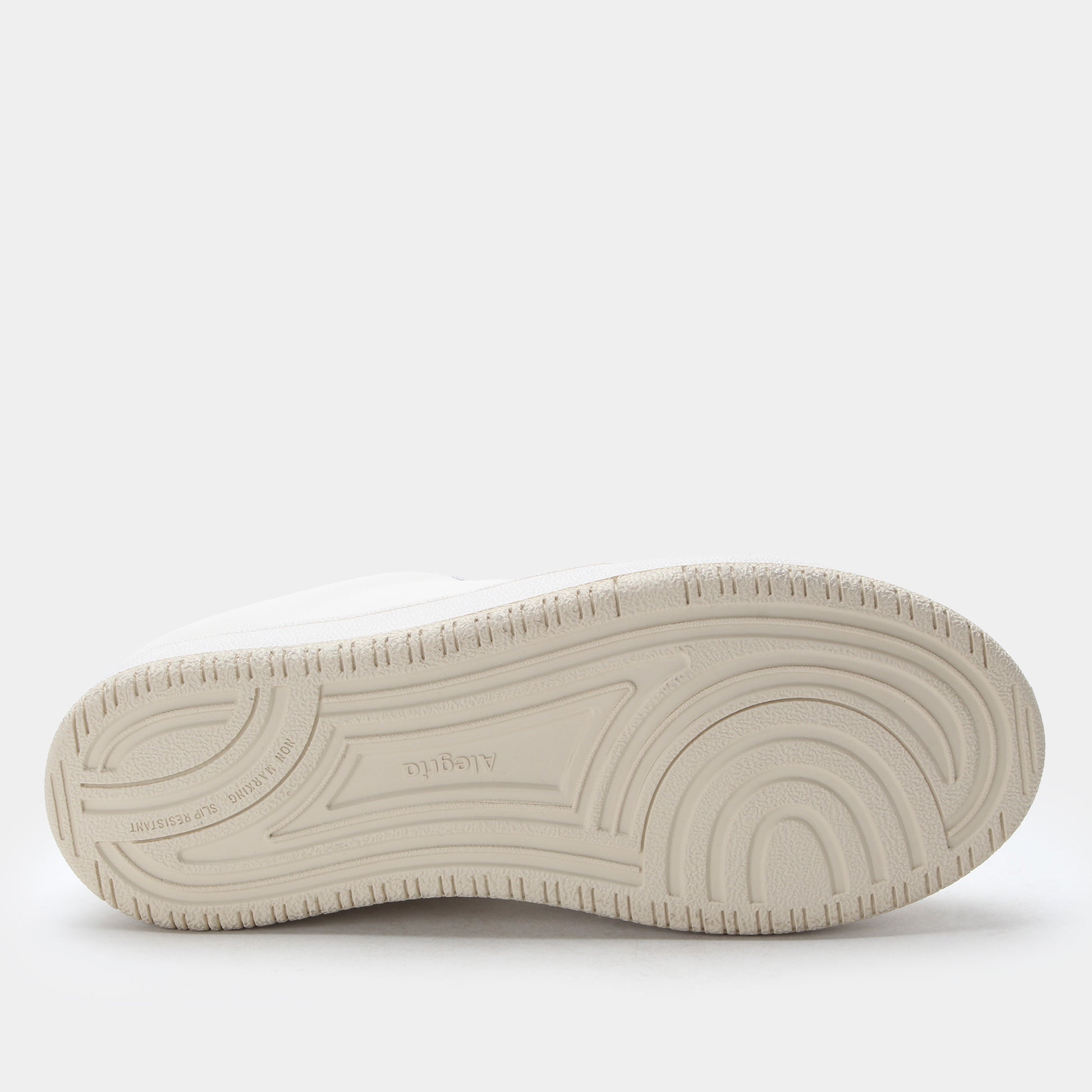 White sneaker sole with brand logo on a white background