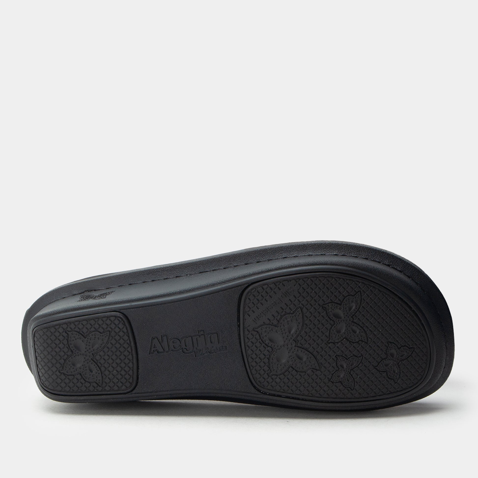 Black shoesole with 'Alegria' branding on a white background