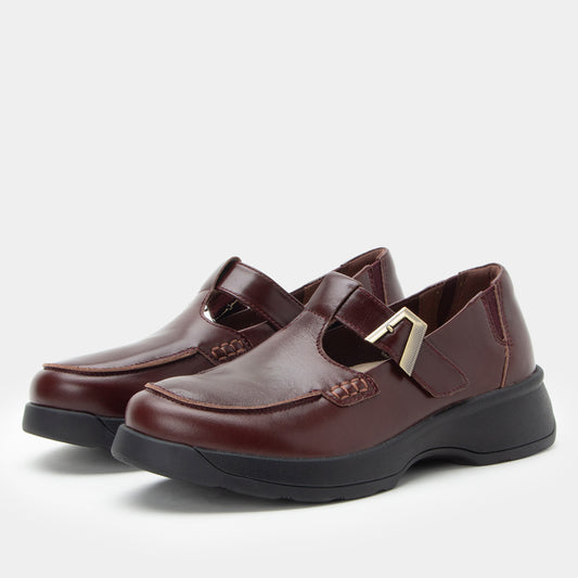 Pair of brown shoes with a black sole on a white background