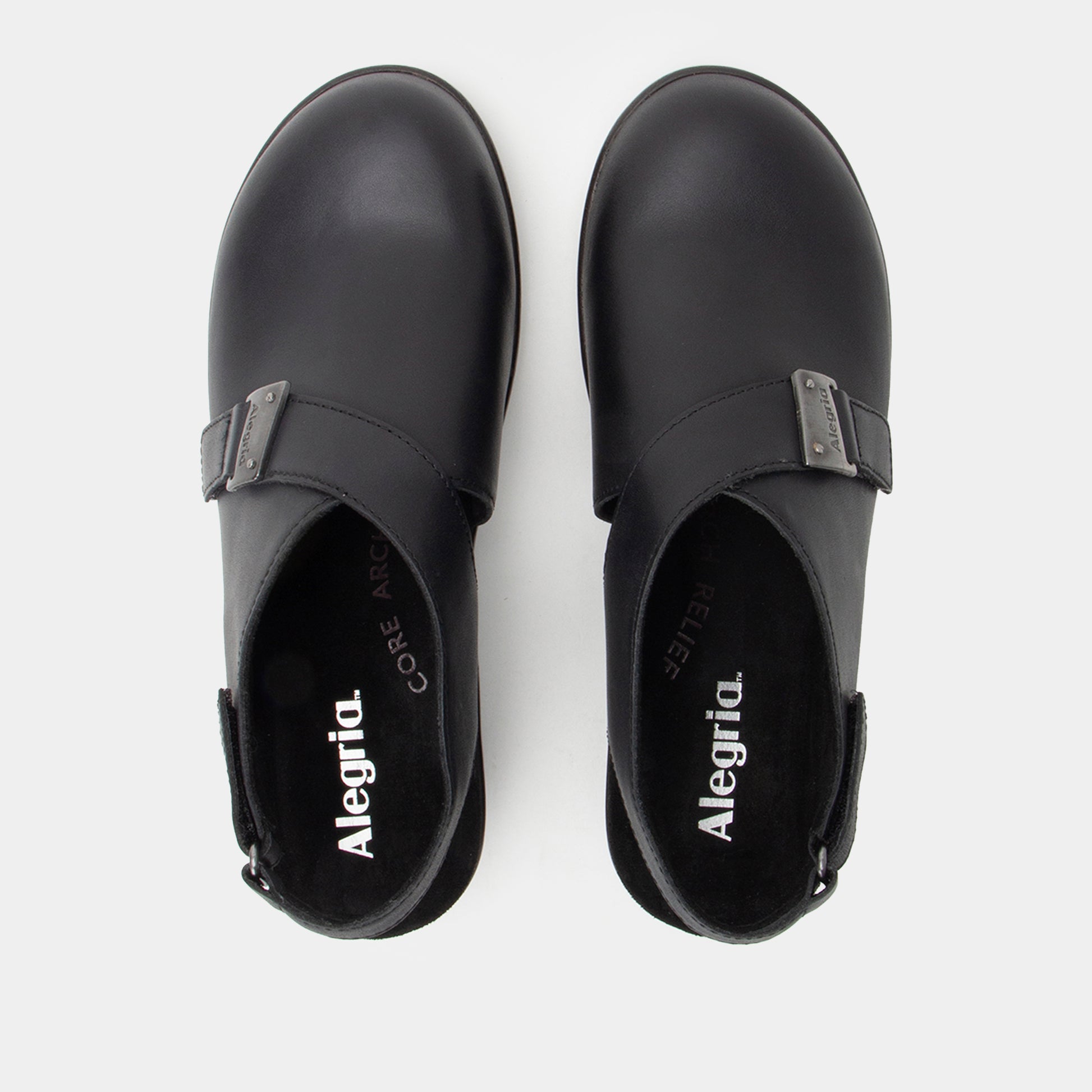 Pair of black Allegra shoes on a white background