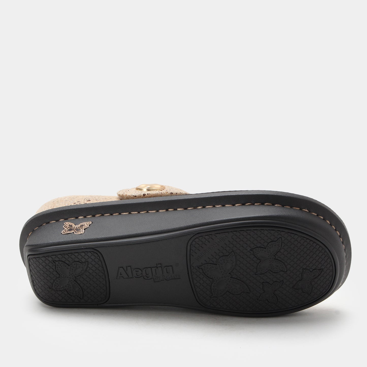 Black sole of a shoe with 'Alegria' branding on a white background