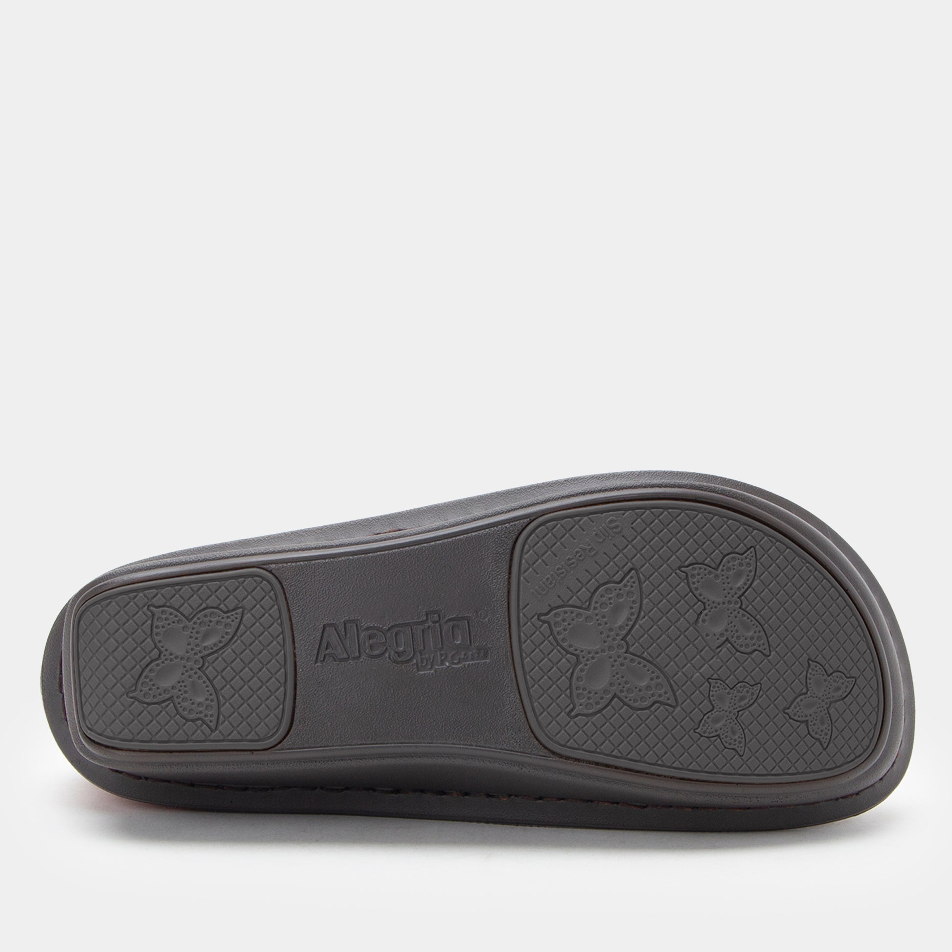 Black Adidas slide sandal on a white background
