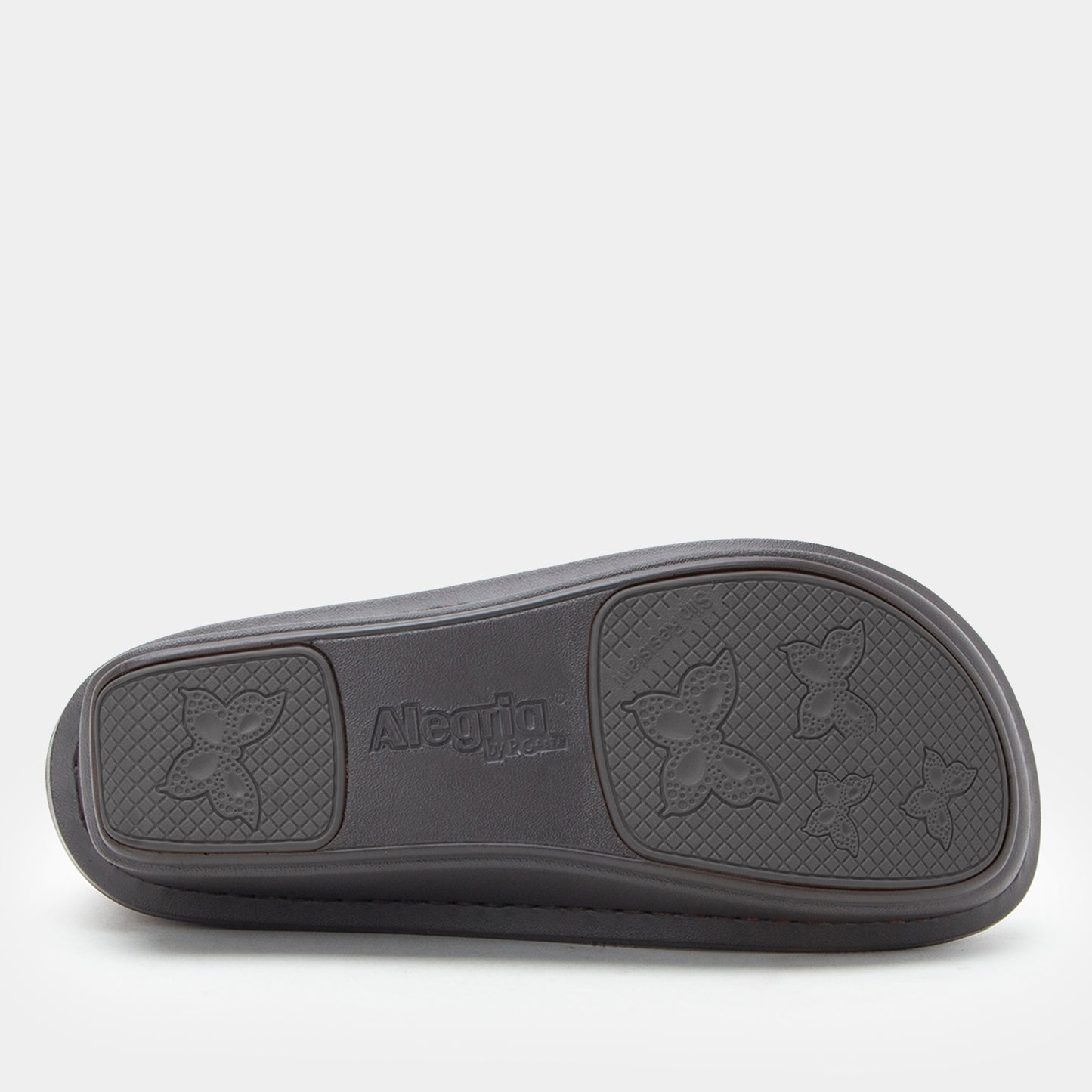 Black Adidas slide sandal on a white background