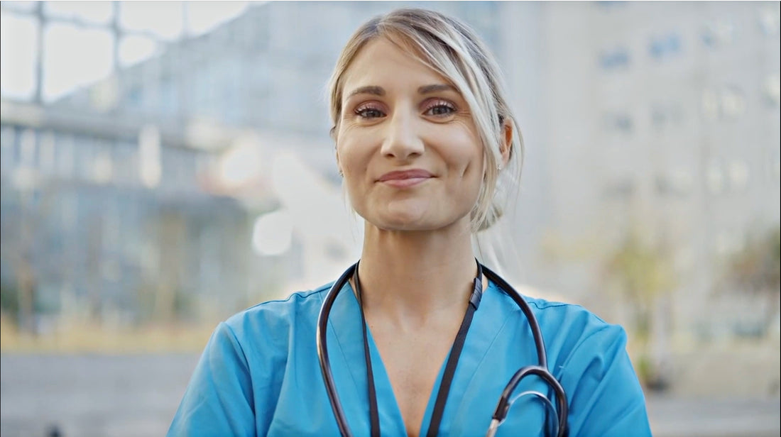 Video of healthcare workers able to focus on work because Alegria is focused on their foot pain.