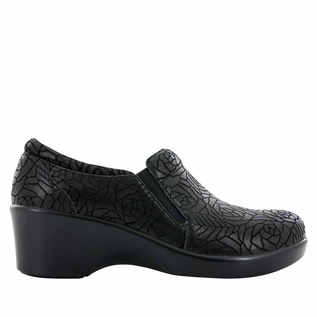 Women's Alegria Comfort Eryn Slip On Shoe Black Floral Notes ERY-586 